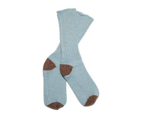 PALE BLUE & BROWN WOOLEN SOCKS