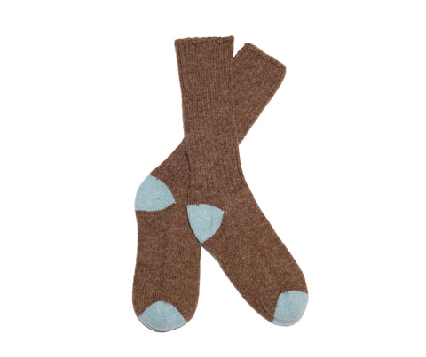 BROWN AND PALE BLUE WOOLEN SOCKS