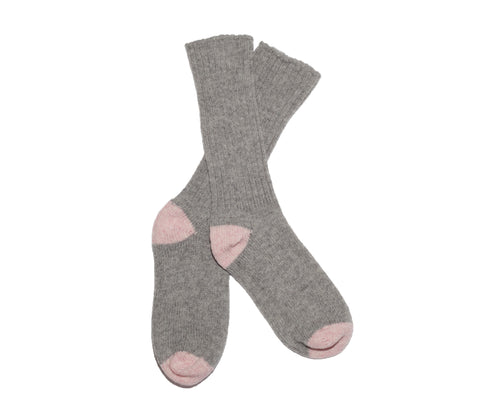 MUSHROOM AND PALE PINK WOOLEN SOCKS