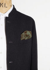GREEN GEOMETRIC PRINT SILK POCKET SQUARE