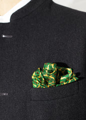 GREEN SILK DEER & ACORN POCKET SQUARE