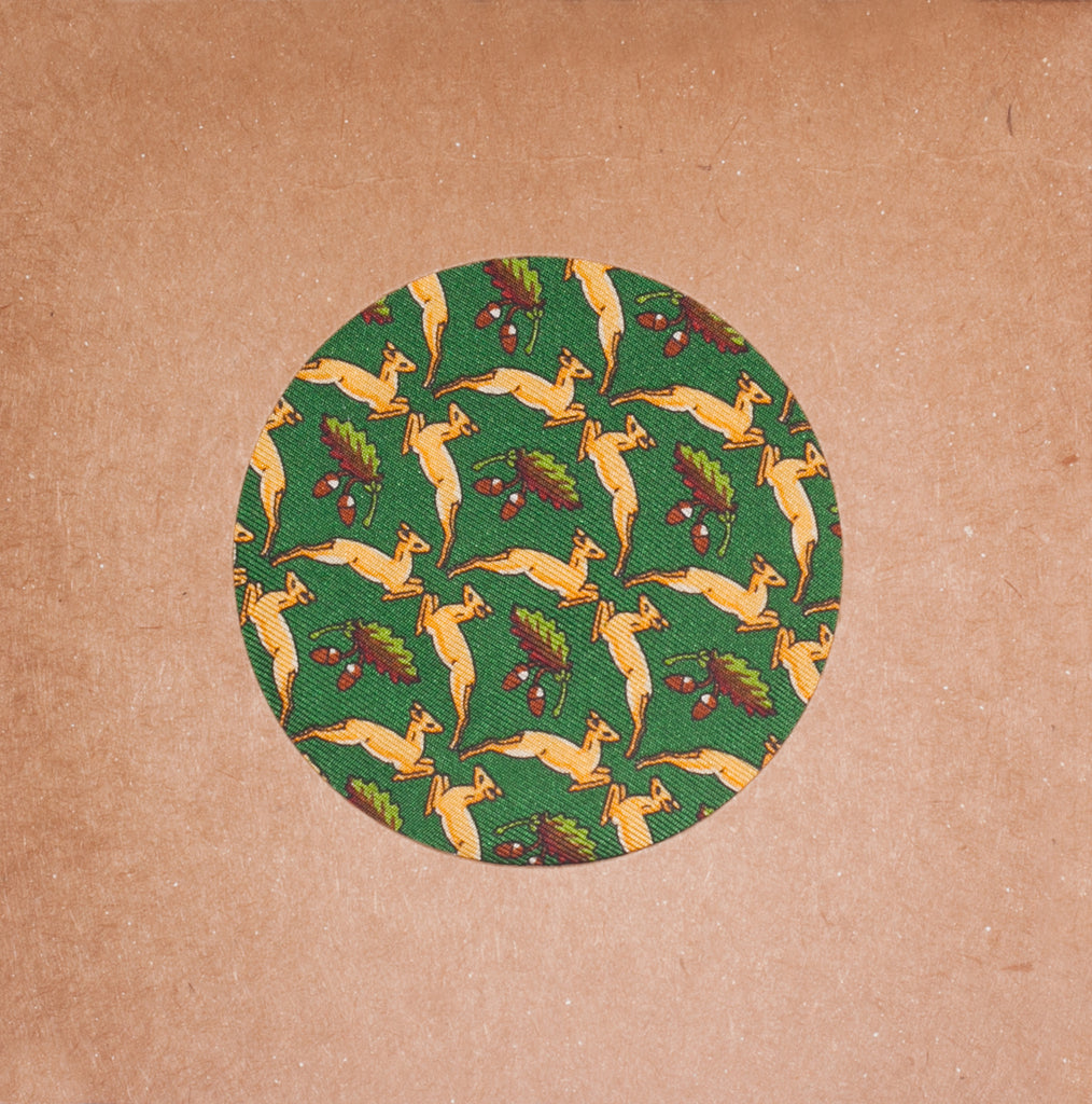 GREEN SILK DEER & ACORN POCKET SQUARE