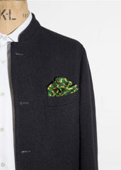 GREEN SILK DEER & ACORN POCKET SQUARE