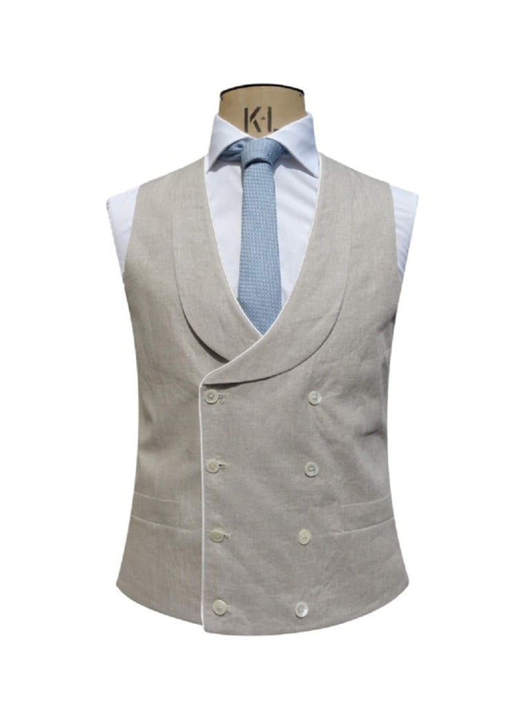 DOUBLE BREASTED ASH GREY LINEN WAISTCOAT - Main Image