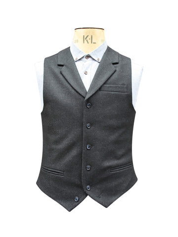 SINGLE BREASTED BLACK HERRINGBONE WOOL WAISTCOAT
