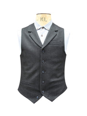 SINGLE BREASTED BLACK HERRINGBONE WOOL WAISTCOAT