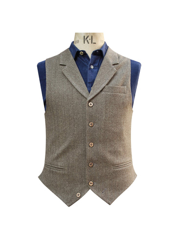 SINGLE BREASTED BROWN HERRINGBONE WAISTCOAT