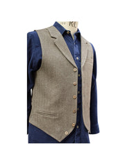 SINGLE BREASTED BROWN HERRINGBONE WAISTCOAT