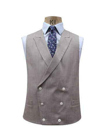 DOUBLE BREASTED PEAK LAPEL CAMEL LINEN WAISTCOAT