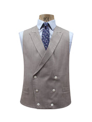 DOUBLE BREASTED PEAK LAPEL CAMEL LINEN WAISTCOAT