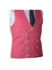 DOUBLE BREASTED CERISE PINK LINEN WAISTCOAT
