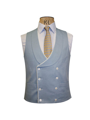DOUBLE BREASTED CHALK BLUE LINEN WAISTCOAT