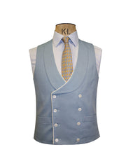 DOUBLE BREASTED CHALK BLUE LINEN WAISTCOAT