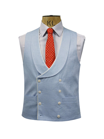 DOUBLE BREASTED FORGET ME NOT LINEN WAISTCOAT