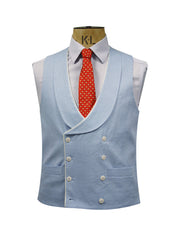 DOUBLE BREASTED FORGET ME NOT LINEN WAISTCOAT
