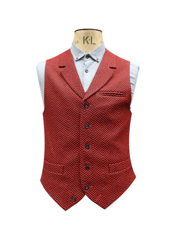SINGLE BREASTED RED GEOMETRIC WOOL WAISTCOAT