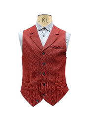 SINGLE BREASTED RED GEOMETRIC WOOL WAISTCOAT