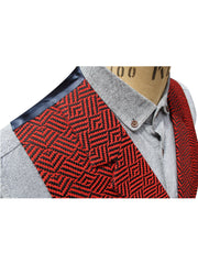 SINGLE BREASTED RED GEOMETRIC WOOL WAISTCOAT