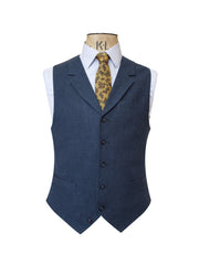 SINGLE BREASTED MARINE BLUE LINEN WAISTCOAT