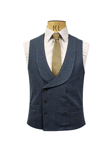 DOUBLE BREASTED MARINE BLUE WASHED LINEN WAISTCOAT