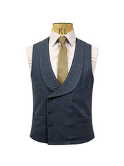 DOUBLE BREASTED MARINE BLUE WASHED LINEN WAISTCOAT
