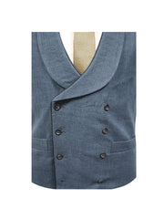 DOUBLE BREASTED MARINE BLUE WASHED LINEN WAISTCOAT