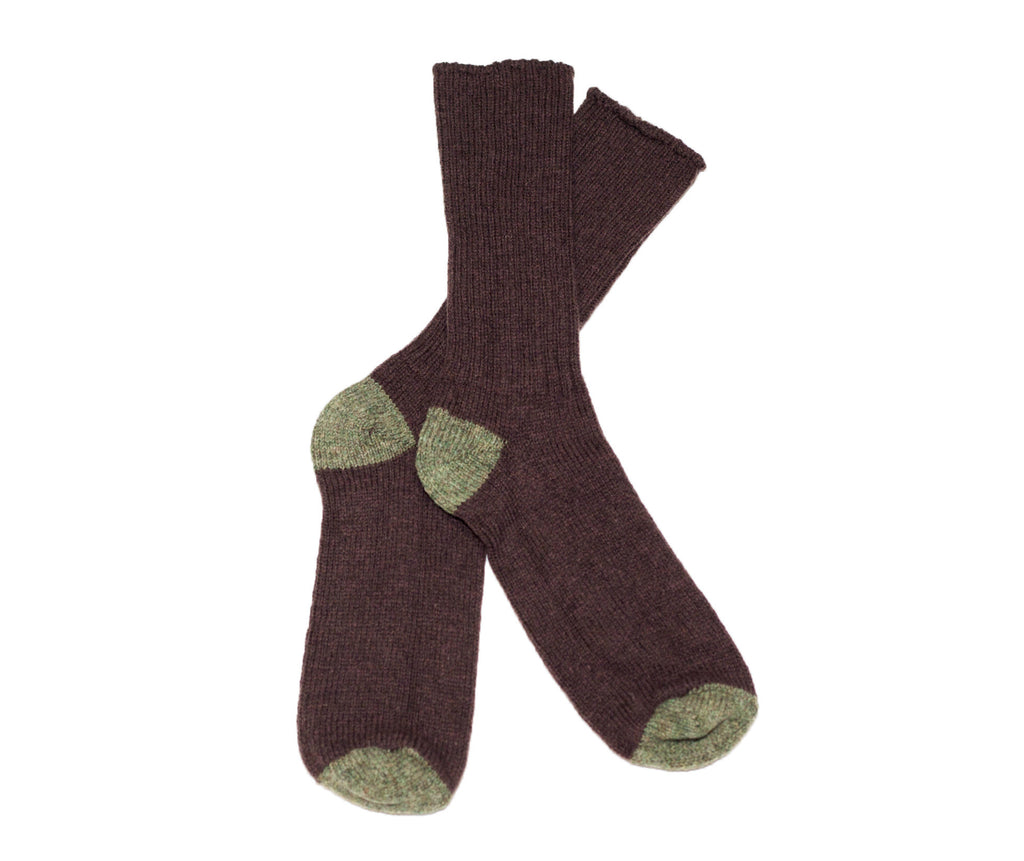 DARK BROWN & GREEN SHETLAND WOOL SOCKS