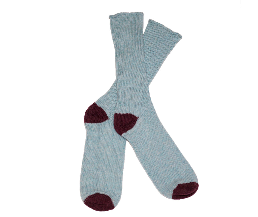 PALE BLUE & MAROON SHETLAND WOOL SOCKS