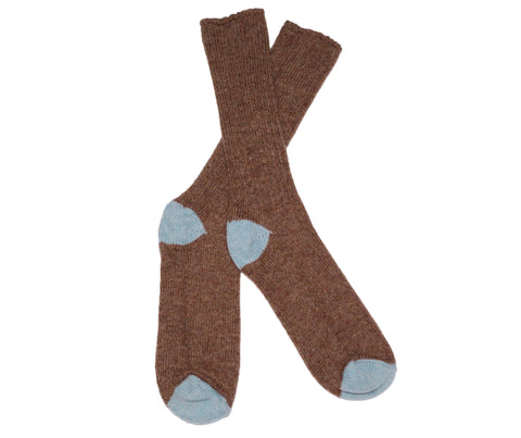 BROWN AND PALE BLUE SHETLAND WOOL SOCKS