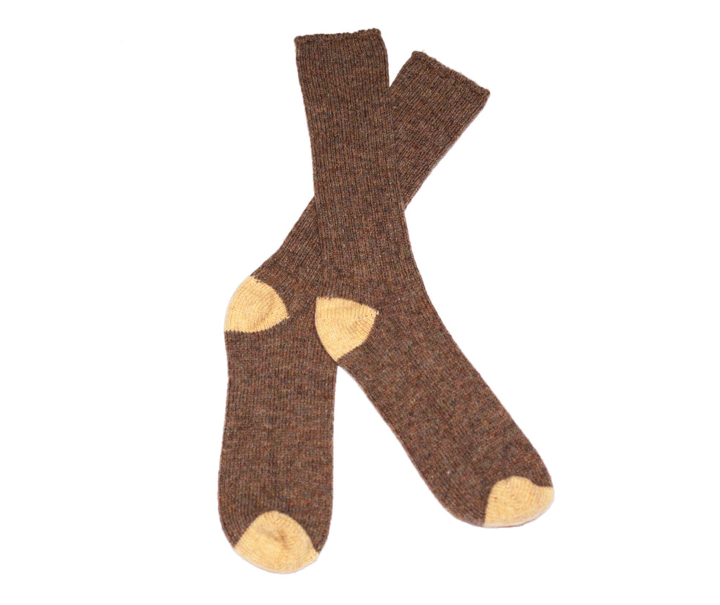 BROWN & YELLOW SHETLAND WOOL SOCKS