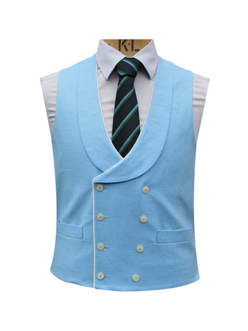 DOUBLE BREASTED SKY BLUE LINEN WAISTCOAT