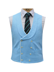 DOUBLE BREASTED SKY BLUE LINEN WAISTCOAT