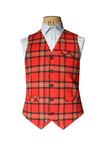SINGLE BREASTED RED TARTAN WAISTCOAT